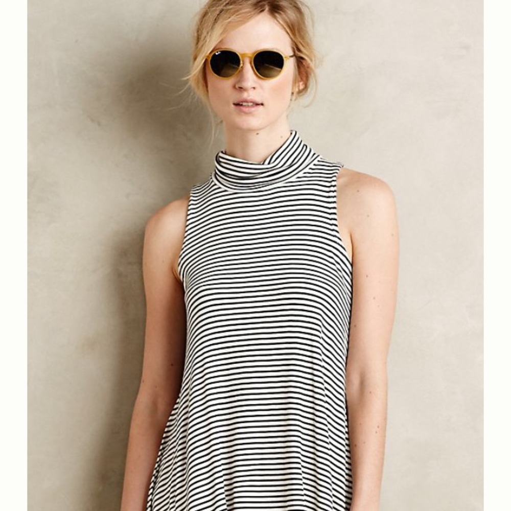 Anthropologie Striped Turtle Neck Tank